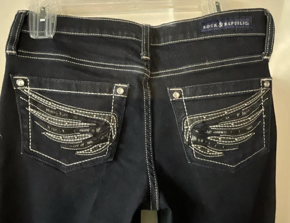 Rock & Republic Jeans Womens 4 Dark Wash Kasandra Bootcut Embellished Pockets